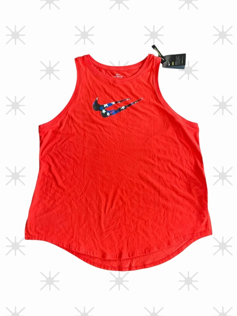 Nike Red Sleeveless Tank with Flag-Pattern Swoosh